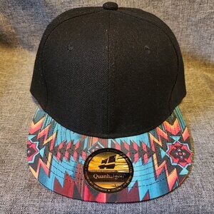 Quanhaigou Black Southwest Design Flat Bill Snapback Hat